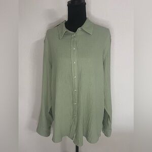Universal Thread Women Olive Long Sleeve Button-Down Shirt L